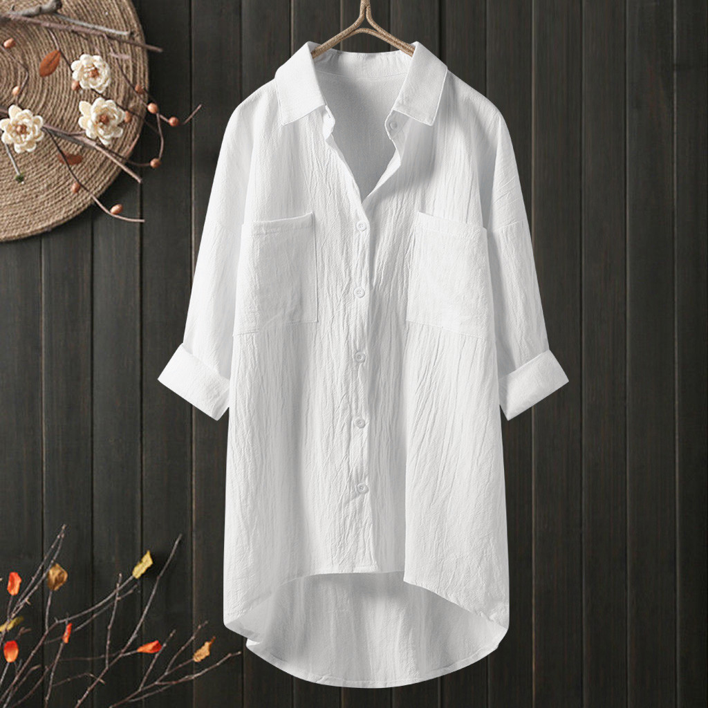 Women Loose Plus Size Turn-down Collar Shirts