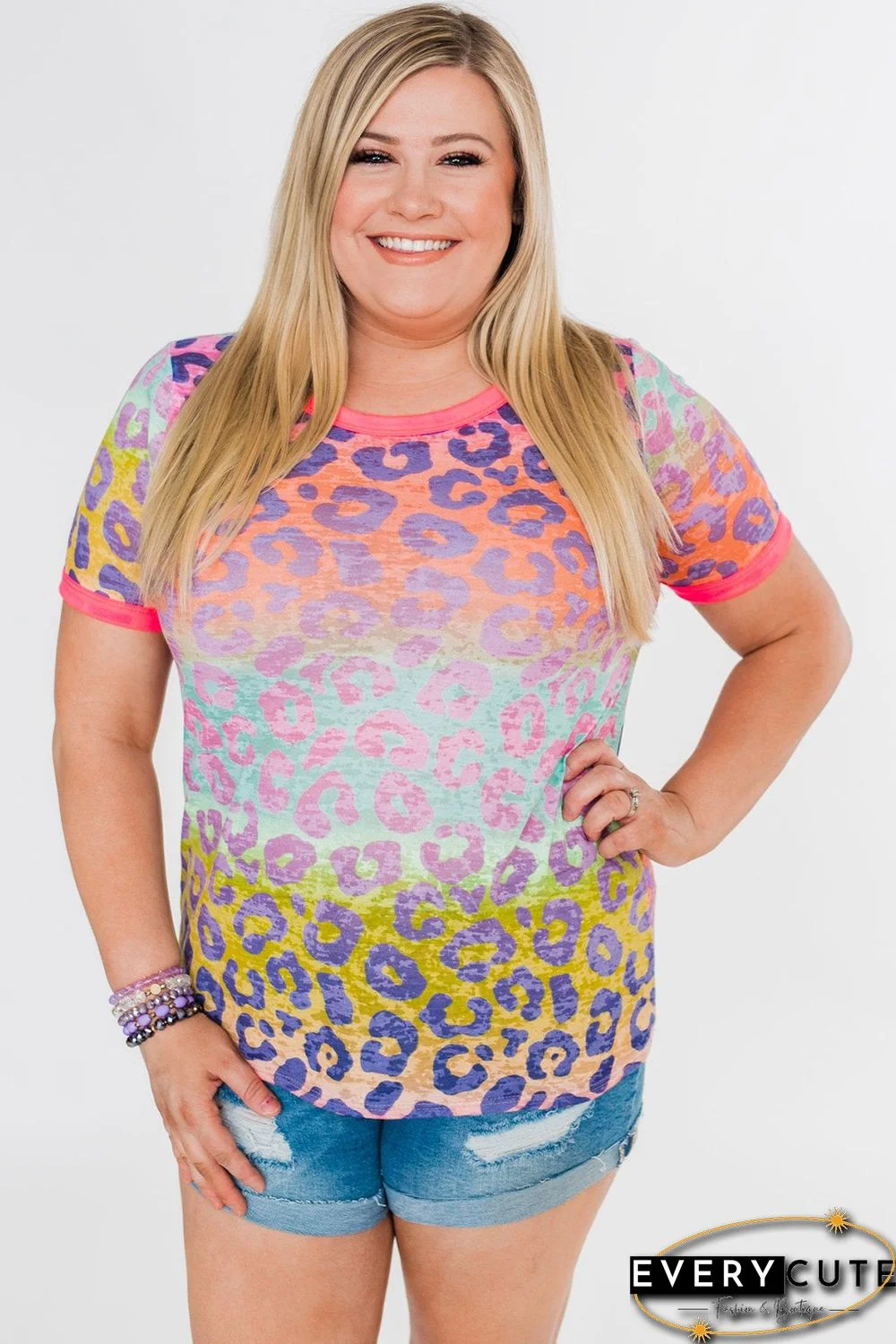 Plus Size Leopard Tie-dye T-shirt