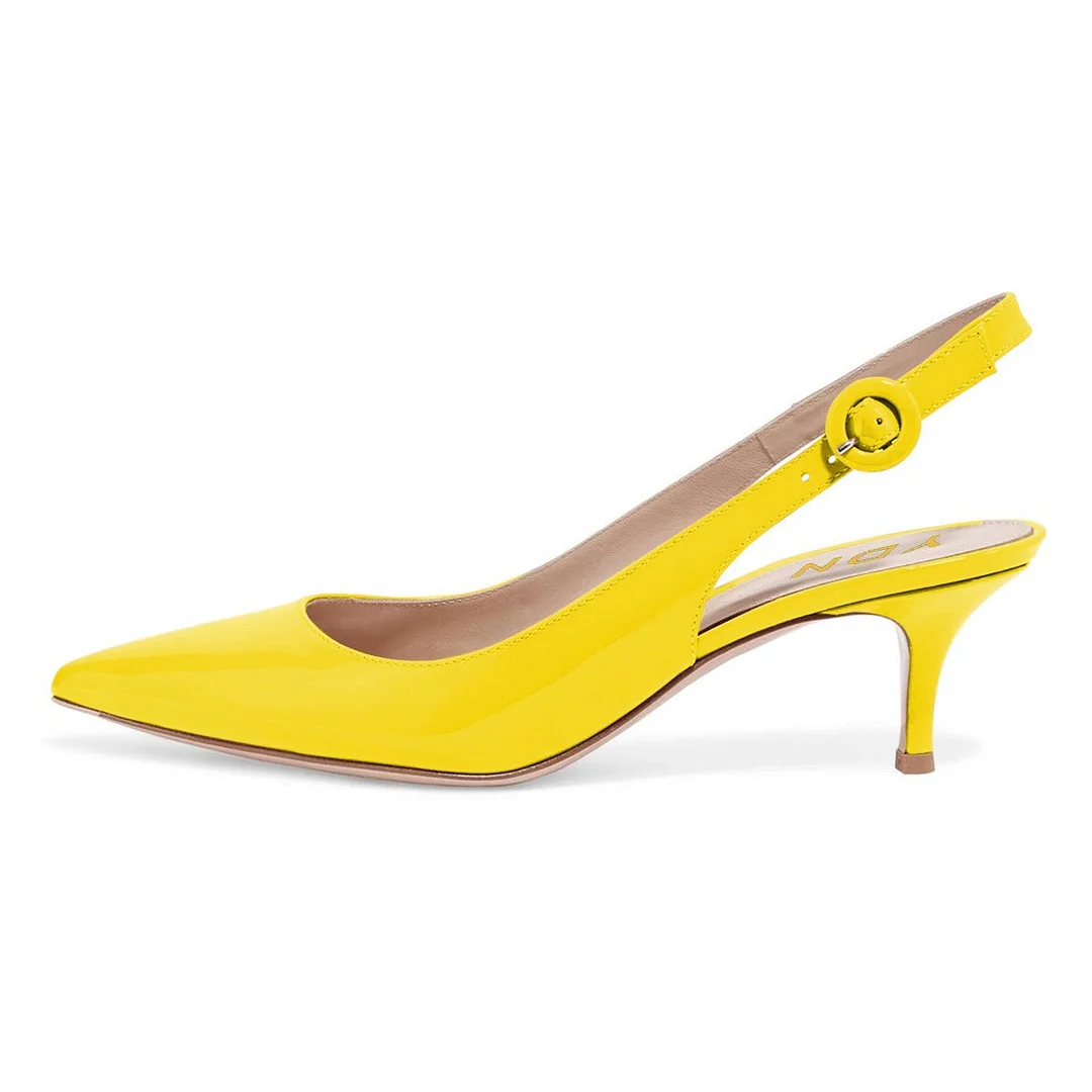 Yellow Pointed Toe Kitten Heel Pumps for Women with Slingback
