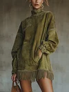 Robe oversize effet daim avec franges