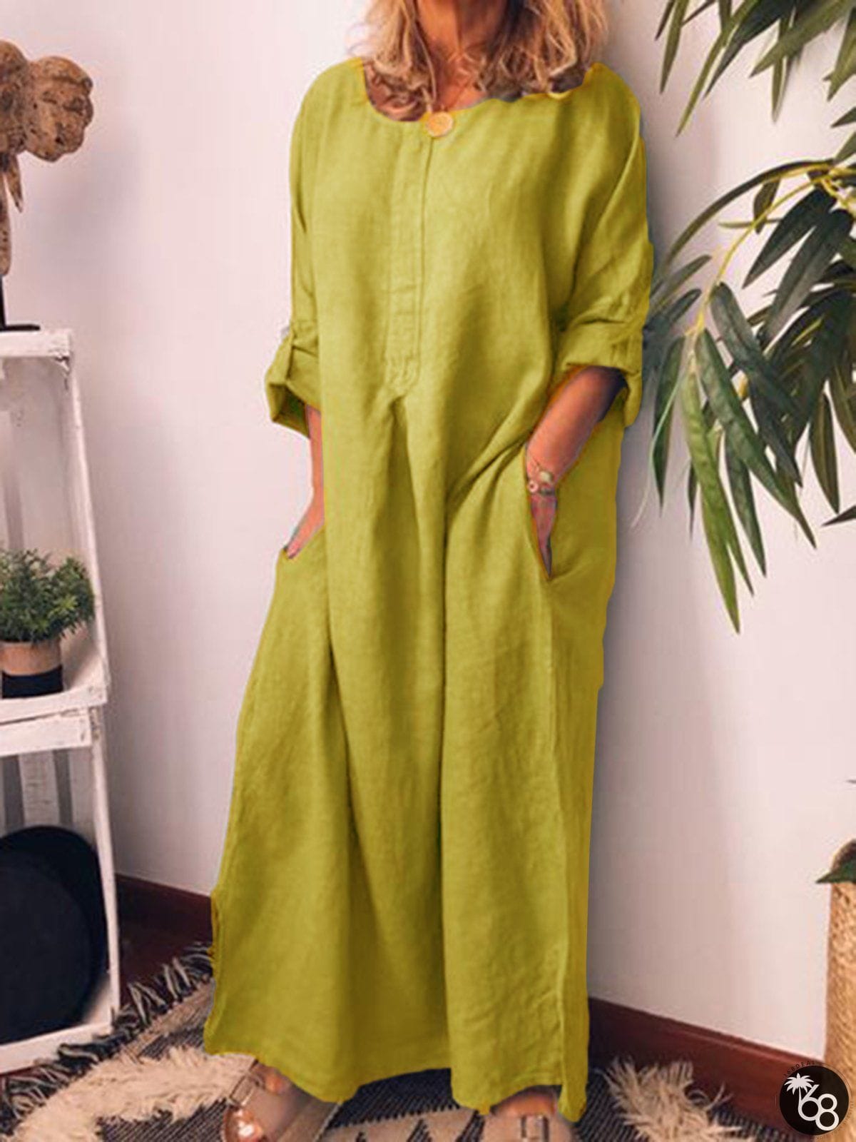 Long Sleeve Plain Cotton-Blend Casual Casualdress | 168DEAL