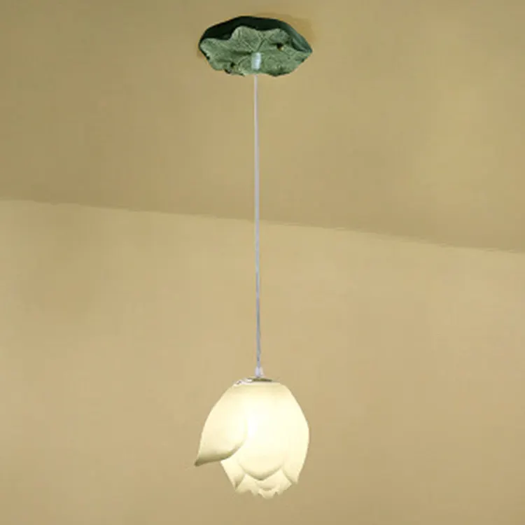 Traditional Chinese Lotus Flower ABS Resin Hardware 1-Light Pendant Light For Living Room