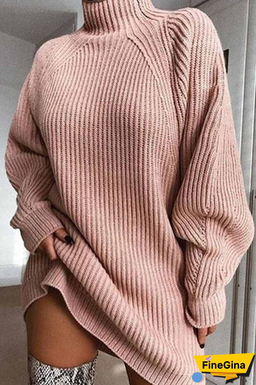 Loose High Neck Striped  Mini Dress