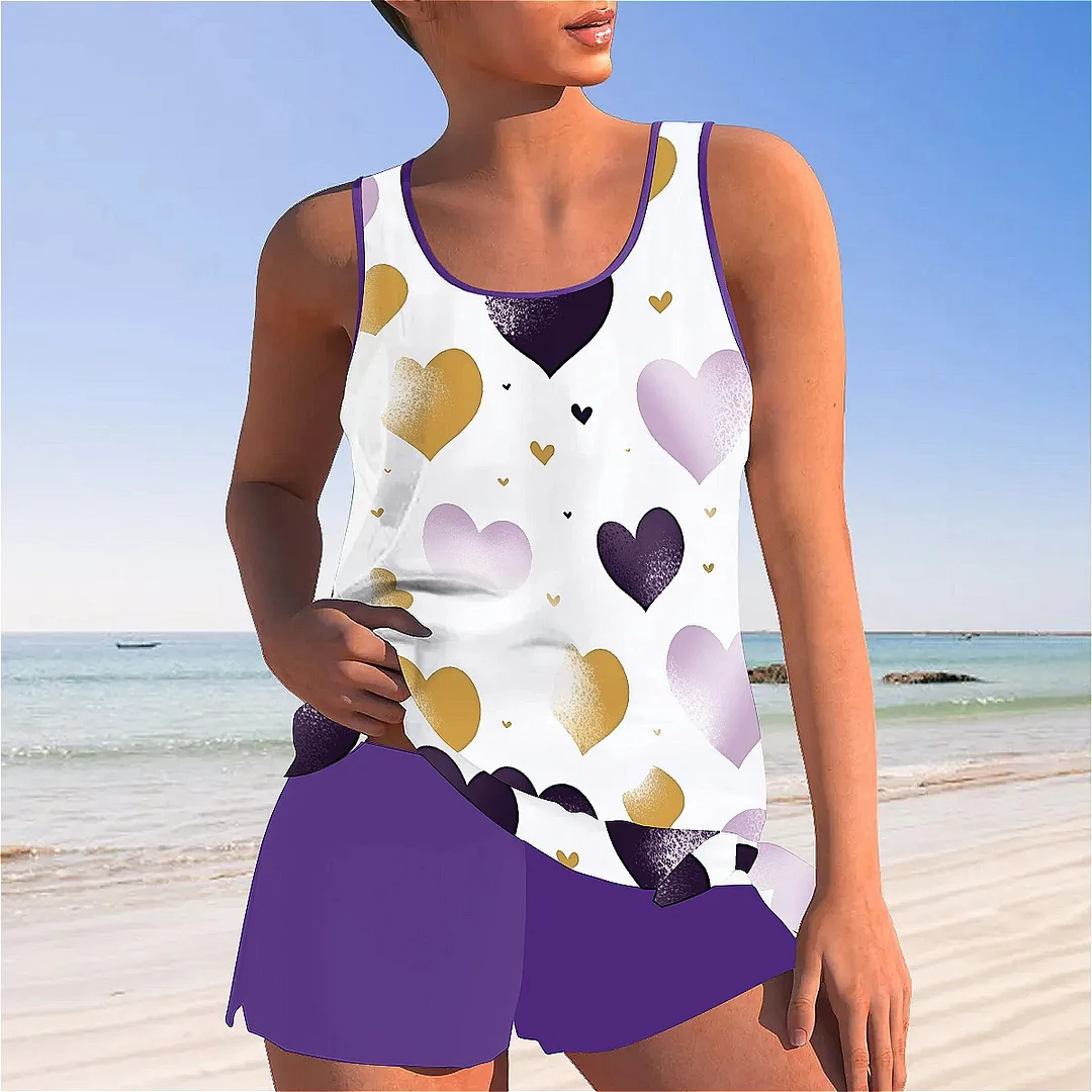 Bowknot Heart,Love,Valentine's Day Mid Waisted Tankini Set - Plus Size Available