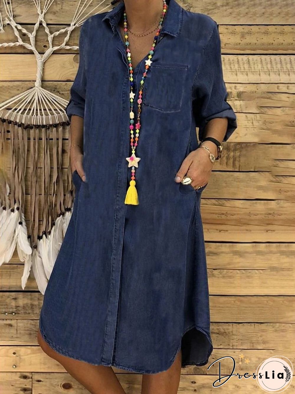 Casual Solid Loosen Denim Long sleeve Dresses