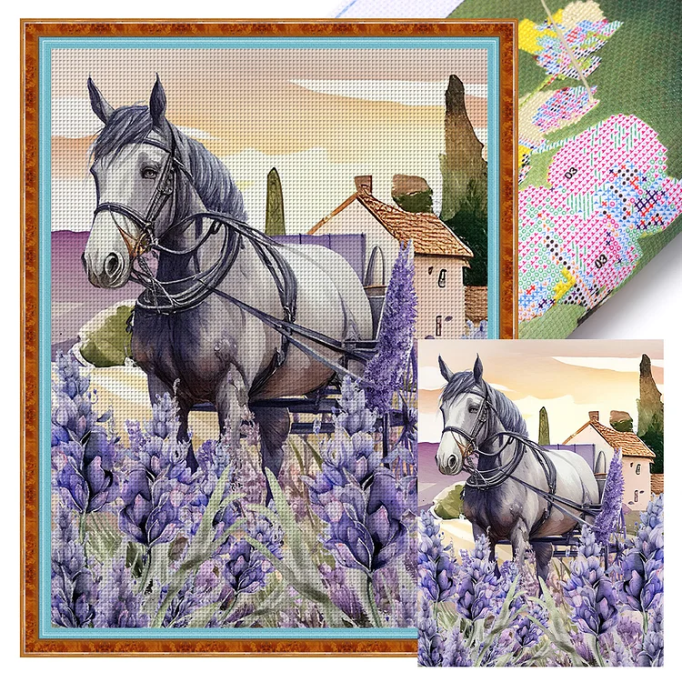 Purple Lavender Horse 11CT Stamped Cross Stitch 40*53CM