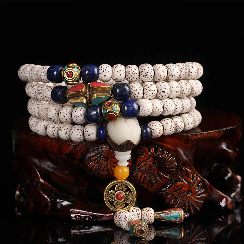 Tibetan Mala Bodhi Seed Lotus Peace Bracelet Necklace
