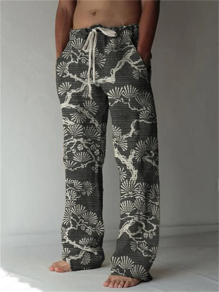 Pine Trees Japanese Lino Art Linen Blend Casual Pants