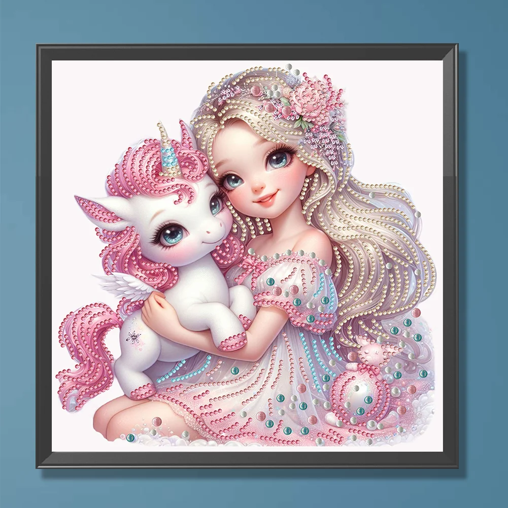 Diamond Painting - Partial Special Shaped Drill - Girl and Unicorn(Canvas|30*30cm)