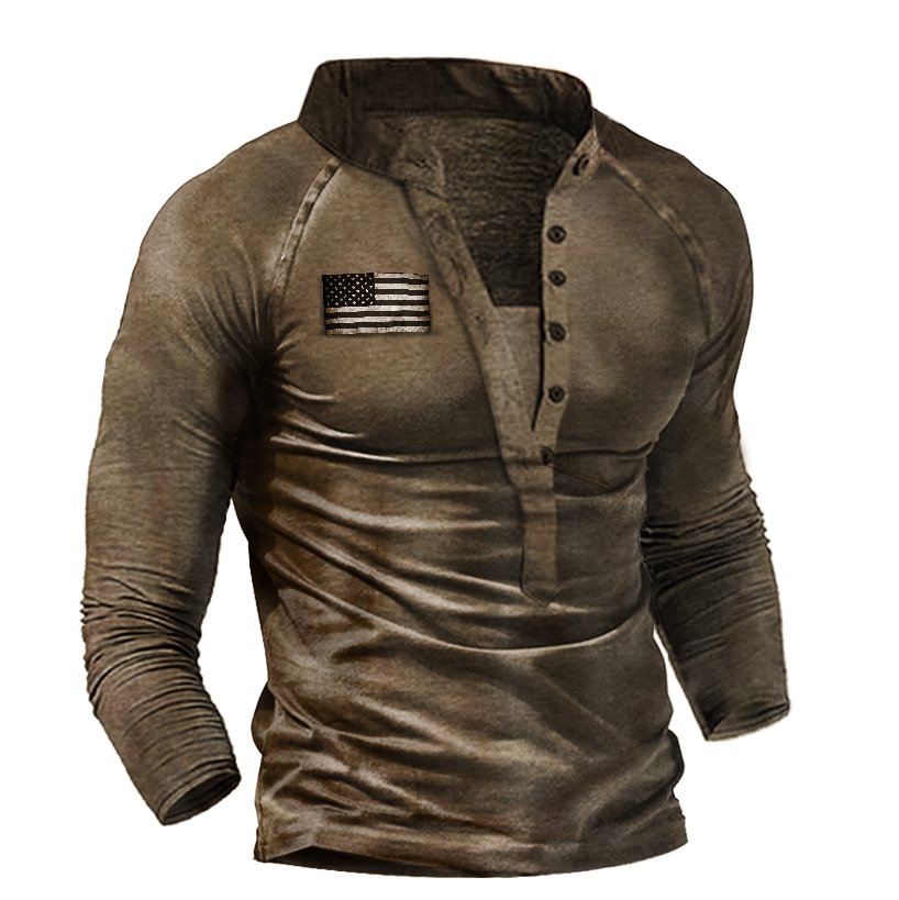 Men's Outdoor Deep V-neck Vintage Long-sleeved T-shirt