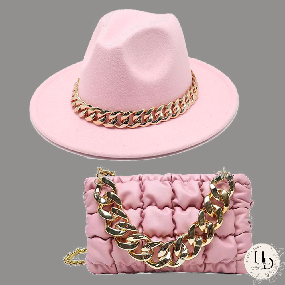 Pink Street Celebrities Patchwork Chains Hat（Hat+Bag）