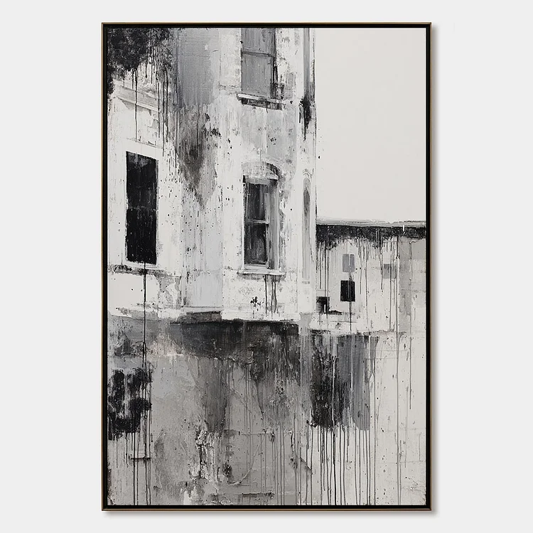 FADING FACADE: Monochromatic Abstract Architecture Painting（Canvas painting）