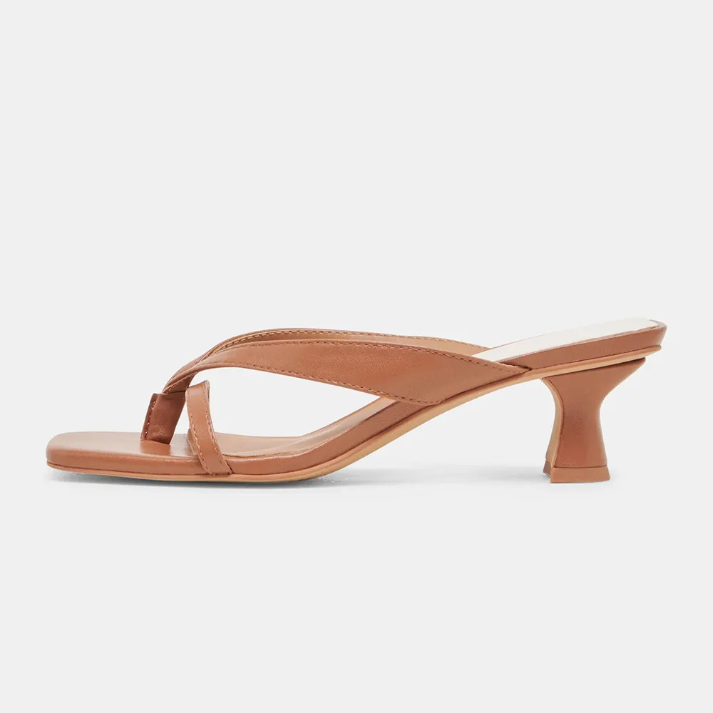Classic Brown Vegan Leather Open Toe Slip-On Spool Heeled Sandals