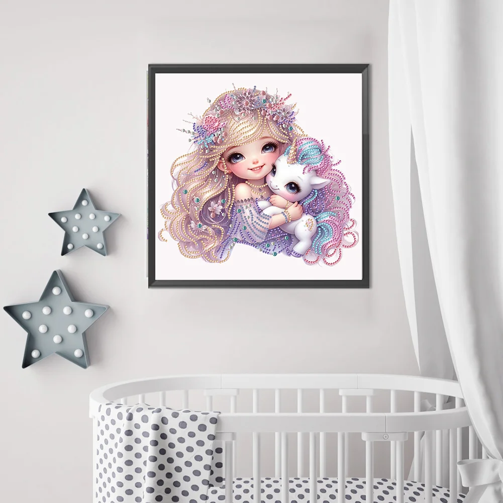 Diamond Painting - Partial Special Shaped Drill - Girl and Unicorn(Canvas|30*30cm)