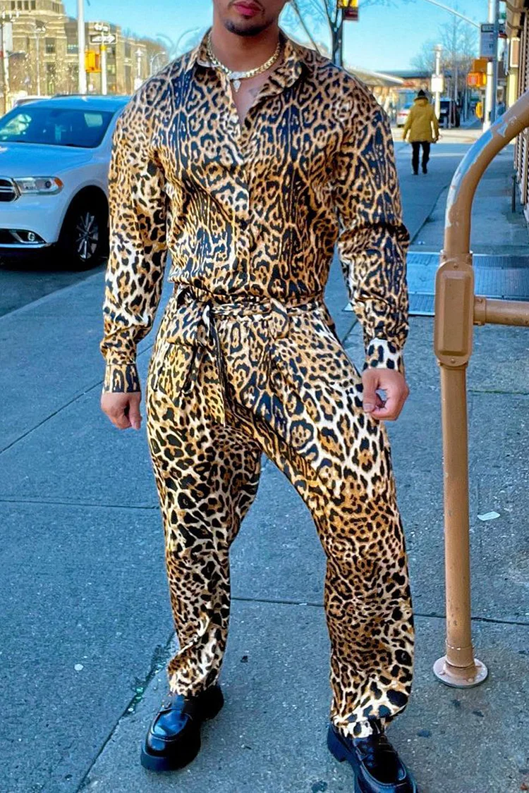 Ciciful Leopard Print Satin Elastic Waist Loose Fit Jumpsuit
