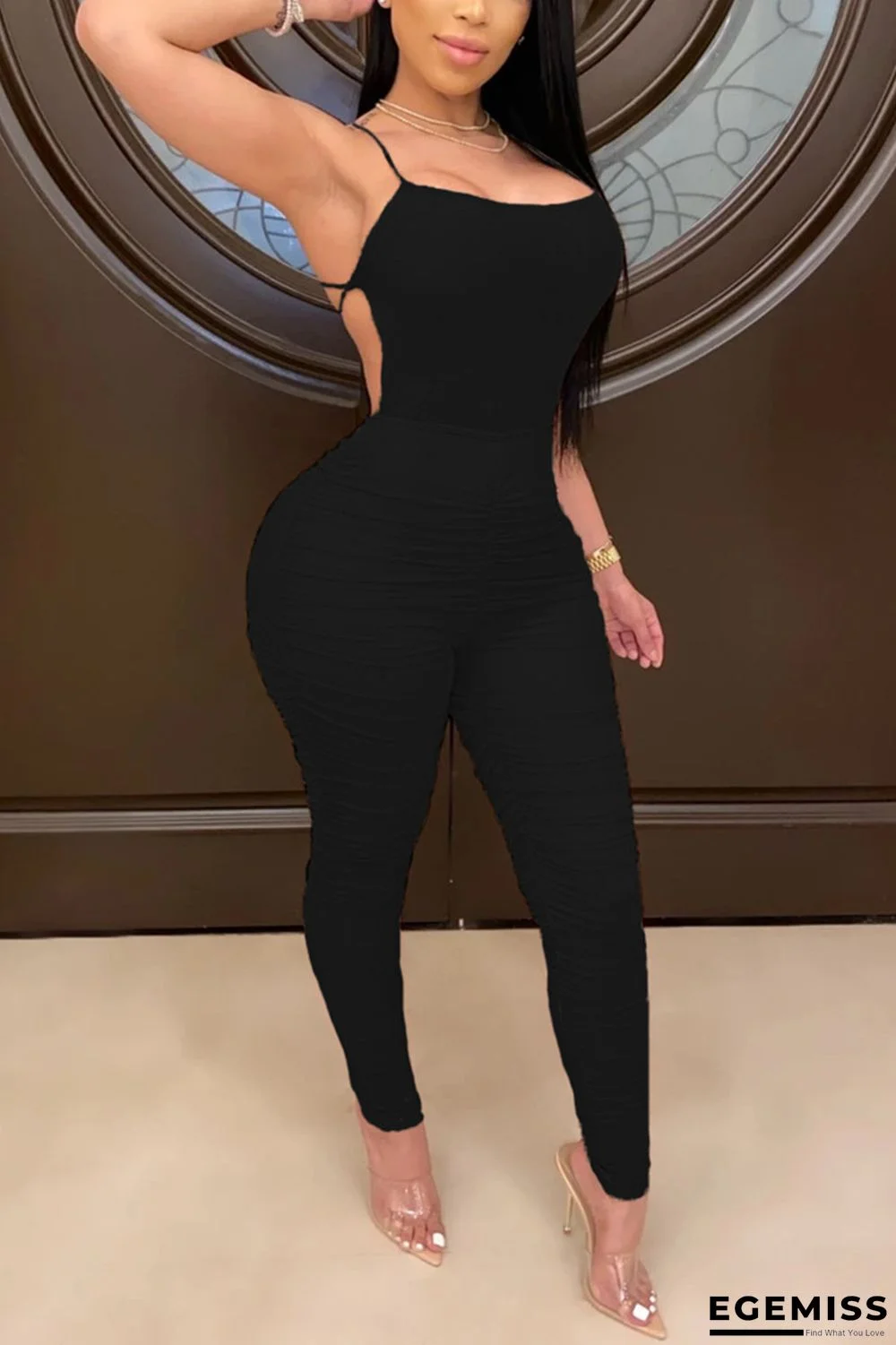 Black Sexy Tight Sling Backless Jumpsuit | EGEMISS
