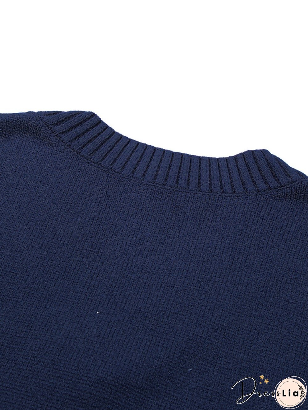 Navy Blue Ribbed Knitted Sleeveless Vest Sweater