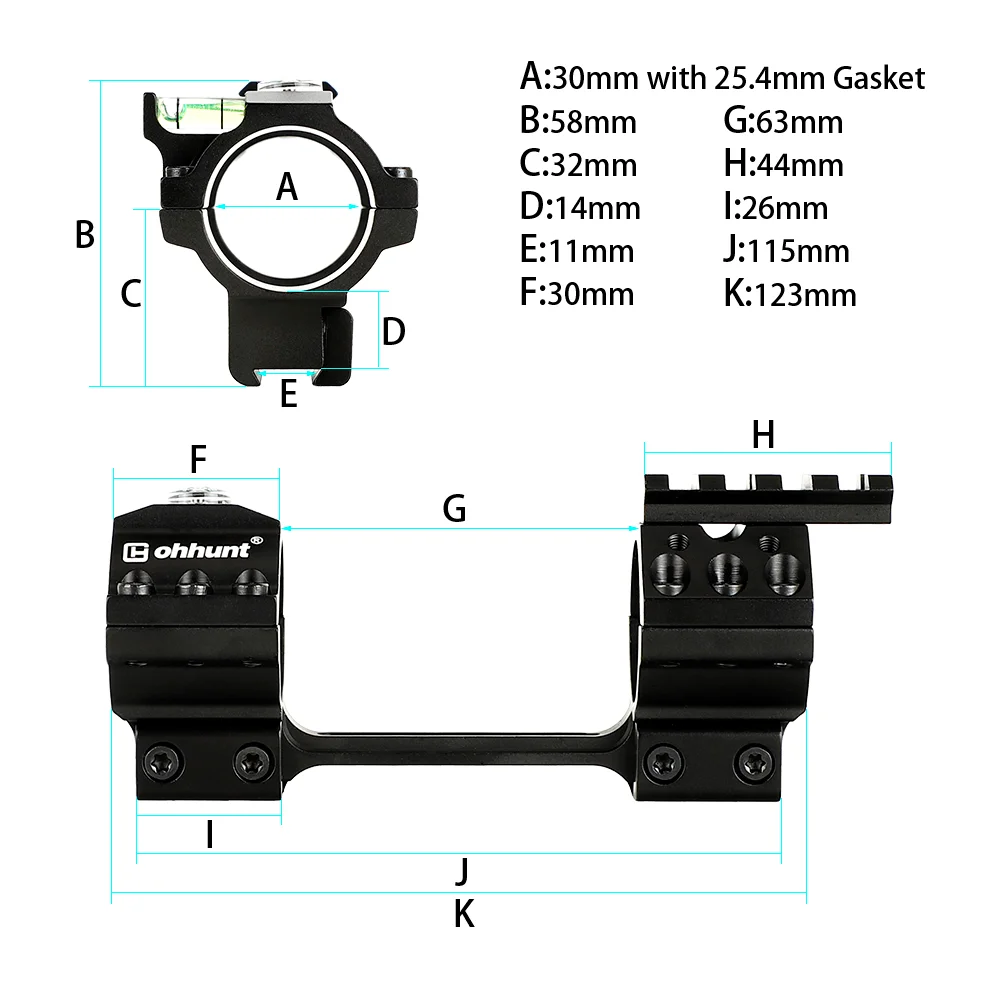 ohhunt® Bi-direction 11mm Dovetail 25.4mm 30mm Rifle Scope Rings Medium Profile with Two Bubble Level Compass