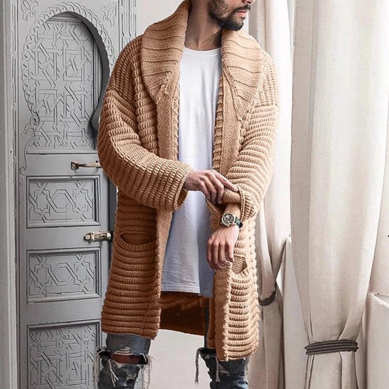 Men's Knitted Long Cardigan Jacket