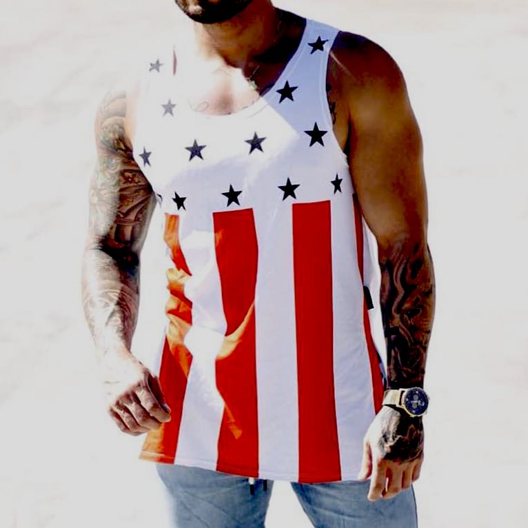 Men's American Flag Vest Holiday Casual Seaside Beach Breathable Vest、、URBENIE