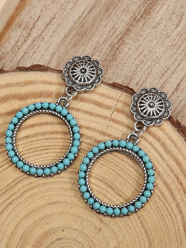 Vintage Dangle Drop Earrings For Women Bohemian Round Shape Turquoise Decor Western Ethnic Earring
