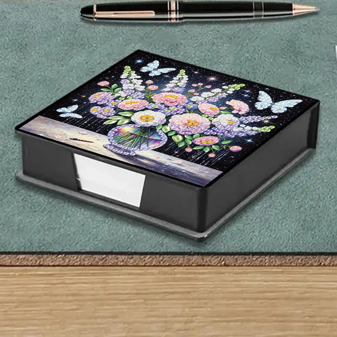 Bouquets PU DIY 5D Diamond Painting Note Box with 160 Sheets for Office Home