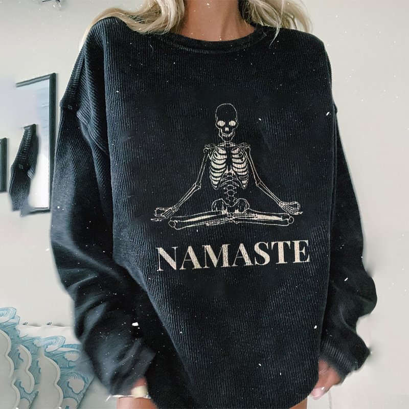  Minnieskull Namaste Skull Printed Casual Sweatshirt - Minnieskull