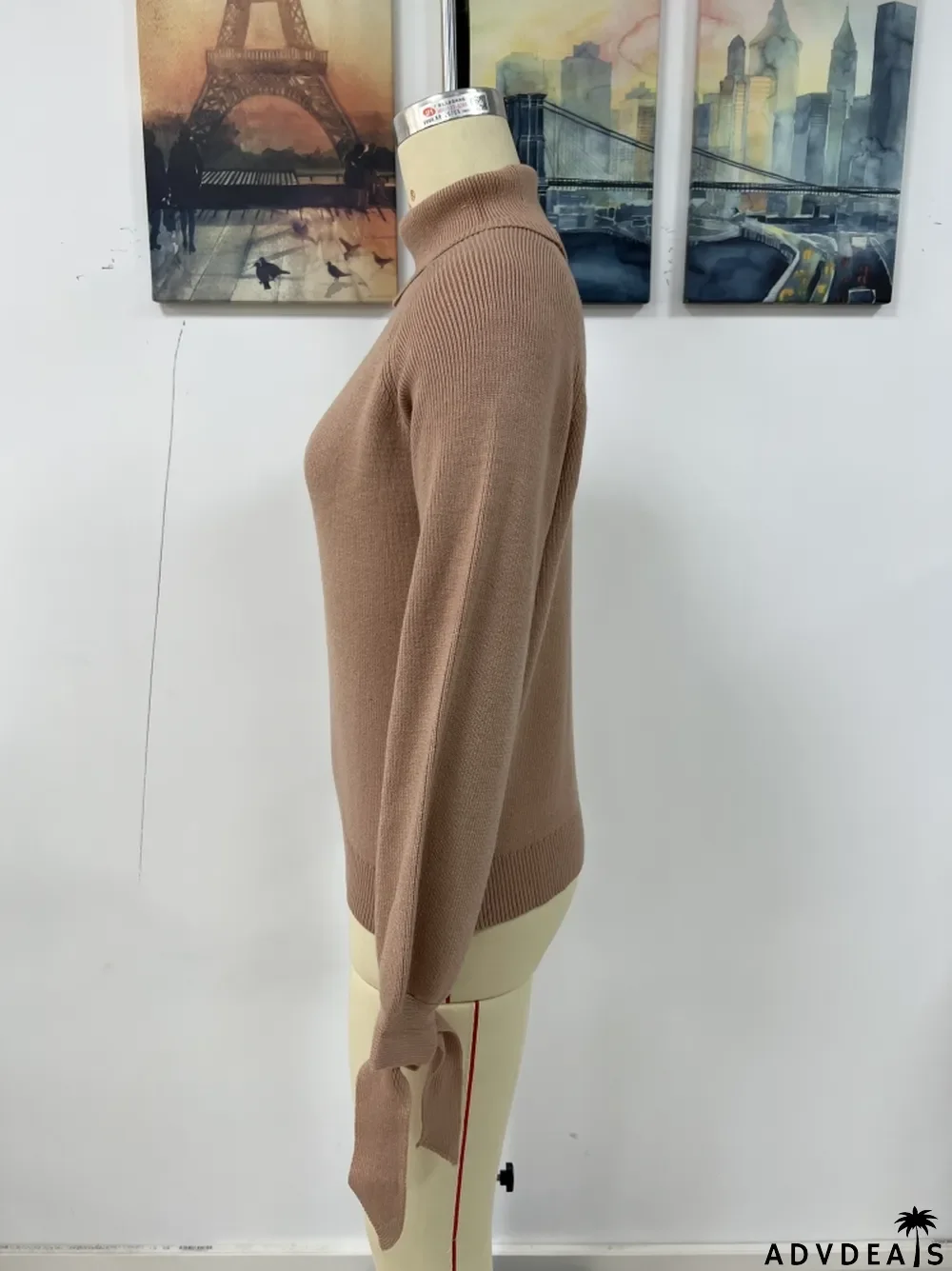 Women's autumn and winter fashion lace-up long sleeve knitting loose pullover turtleneck sweater