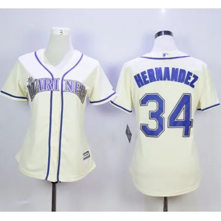 Mariners #34 Felix Hernandez Cream Alternate Women's Stitched MLB Jersey
