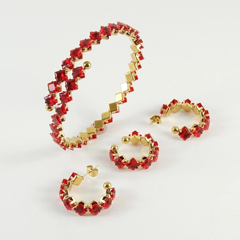 Fashion Square Titanium Steel Rhinestones Plating Inlay Rings Bracelets Earrings