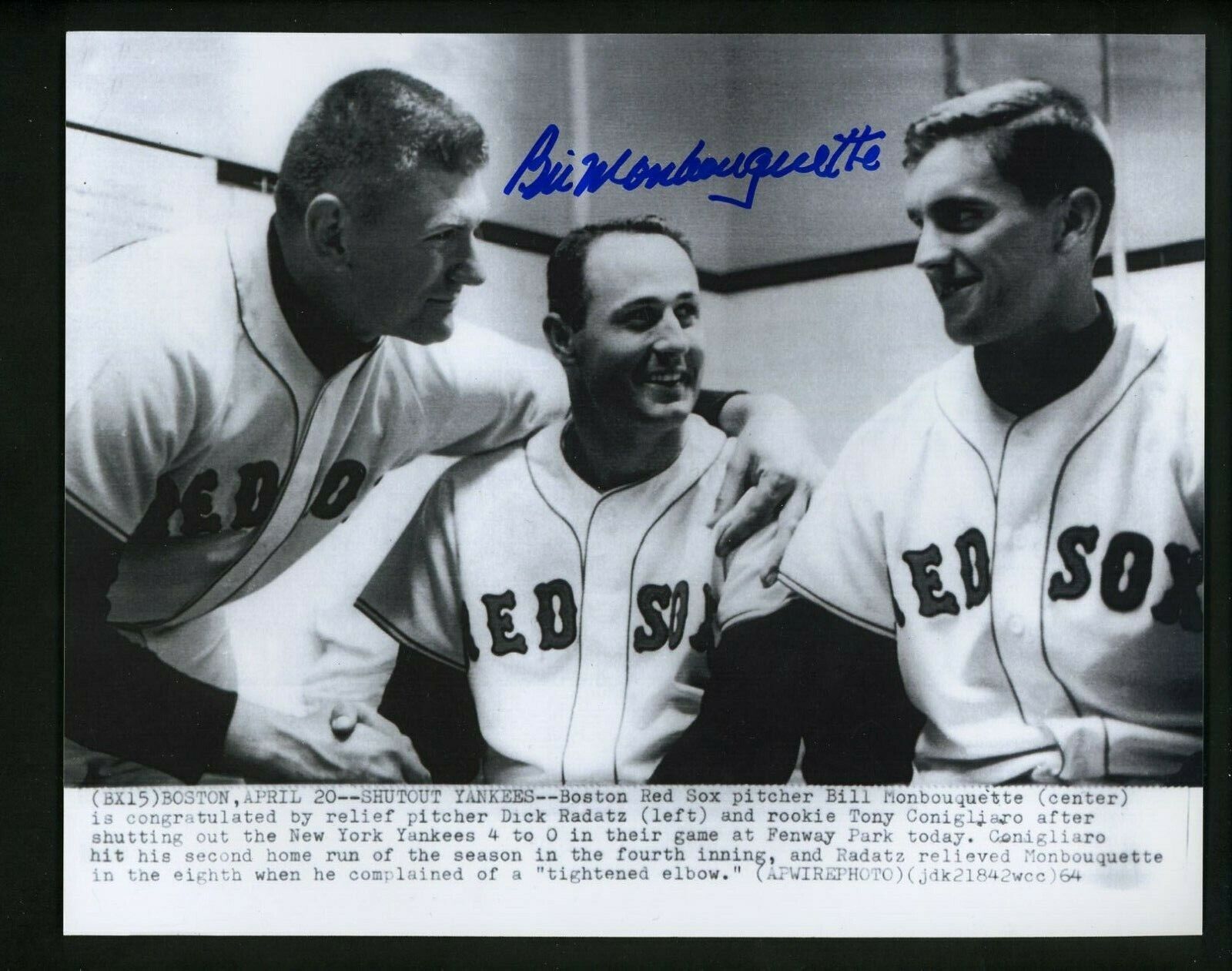 Bill Monbouquette Signed Autographed 8 x 10 Photo Poster painting Boston Red Sox  SHIPPING