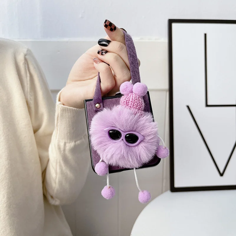 Cute Portable Mink Plush Doll Phone Case With Lanyard For Galaxy Z Flip3/Z Flip4