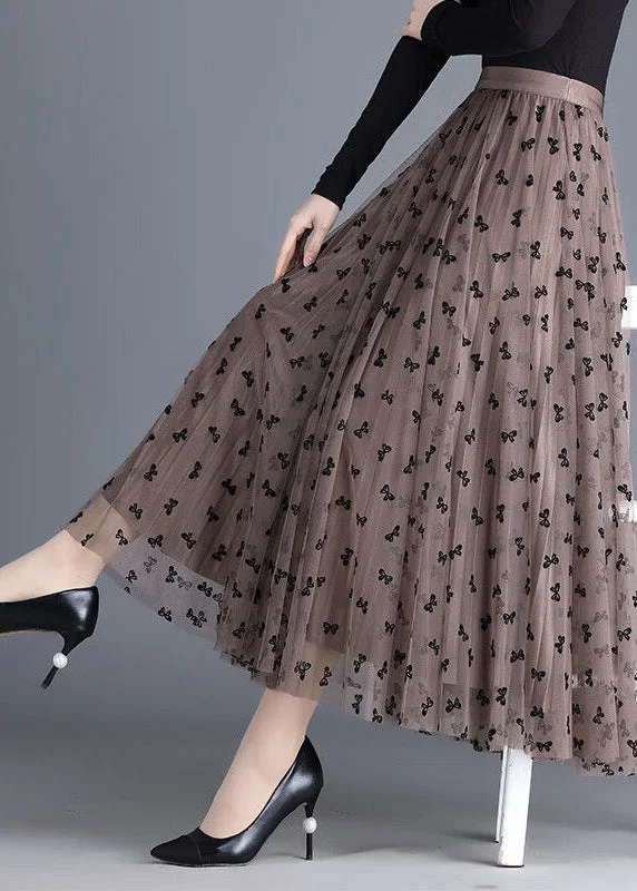 Modern Brown Butterfly Wear On Both Sides Tulle Pleated Skirts Spring