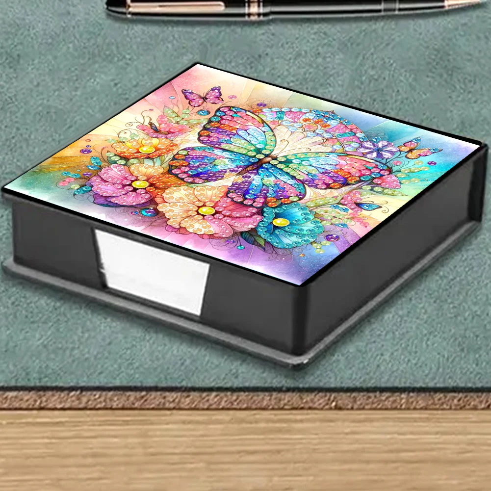 DIY Flower Butterfly Leather Diamond Art Note Box with 160 Sheets of Paper for Beginners