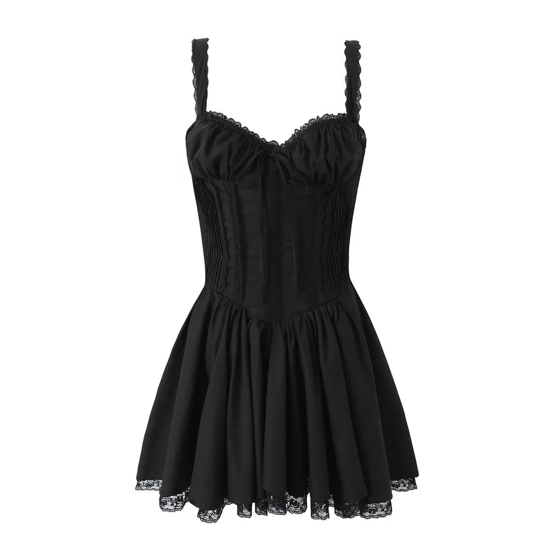 Nncharge Inspired Sexy black Lace Corset bodice Spaghetti Strap Mini Dress Women Backless Party Skater dress new hot women dress