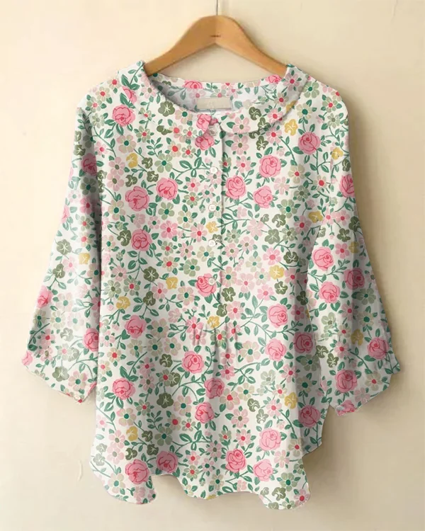 Vintage Floral Print Peter Pan Collar Long Sleeve Shirt