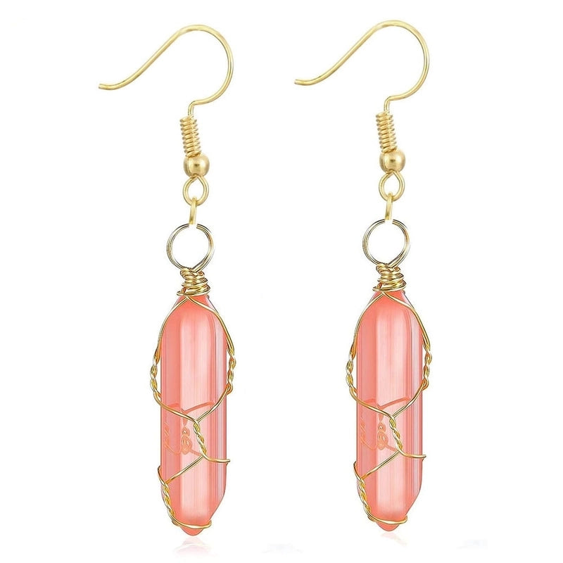 1 Pair Casual Minimalist Geometric Natural Stone Crystal Iron Drop Earrings