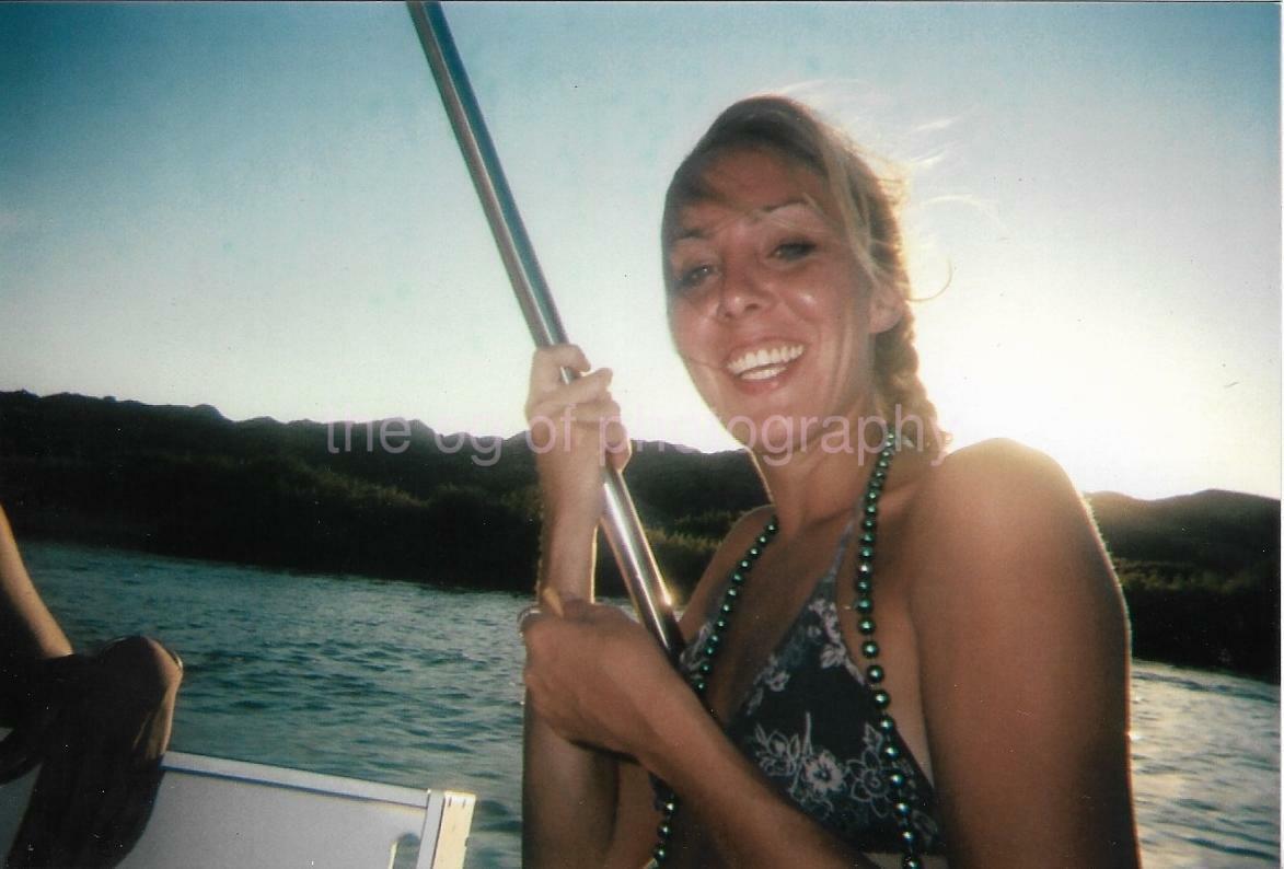 PRETTY GIRL On The Water FOUND Photo Poster painting Color YOUNG WOMAN Snapshot VINTAGE 07 1 H