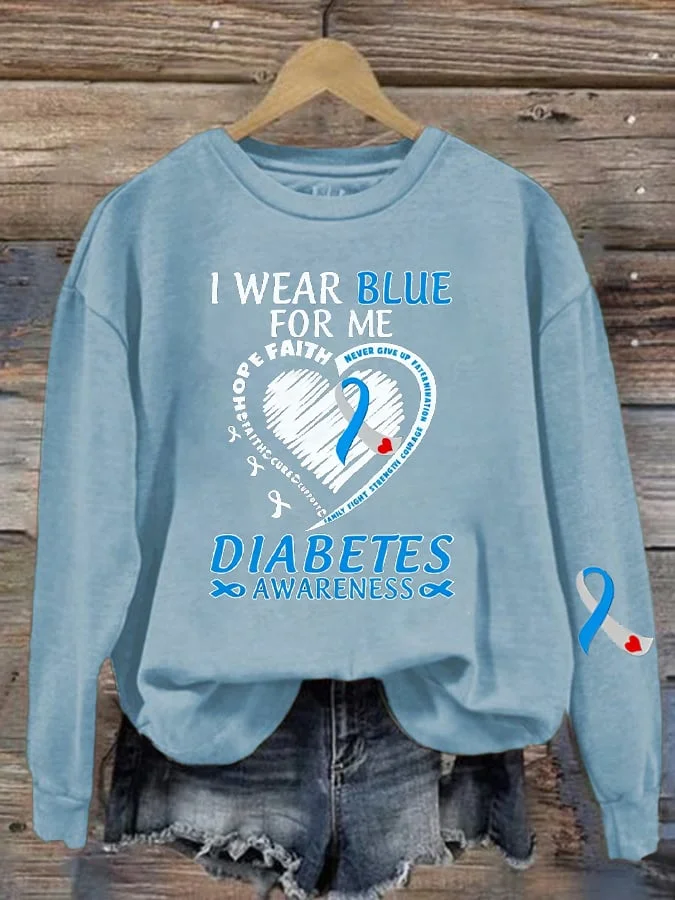 Women's I Wear Blue For Diabetes Awareness Printed Sweatshirt socialshop