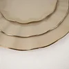 10 Pack | 11" Taupe Hard Plastic Dinner Plates with Gold Ruffled Rim, Large Heavy Duty Disposable Dinnerware