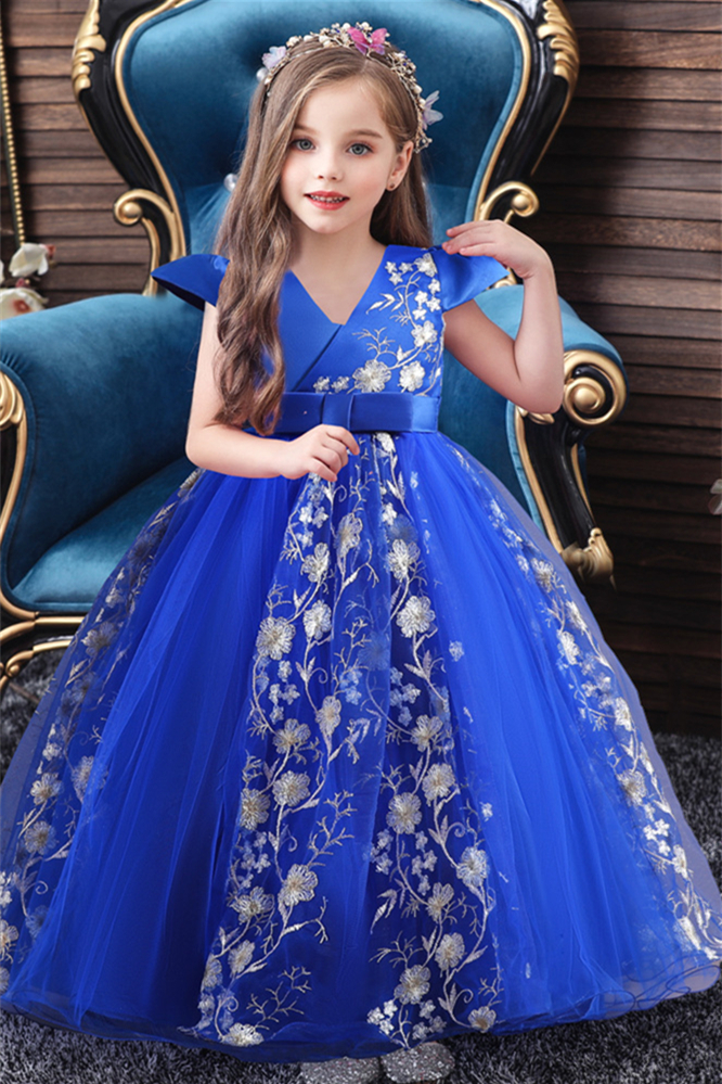 Luluslly Cap Sleeves Ball Gown Pageant Dresses for Girl With Appliques