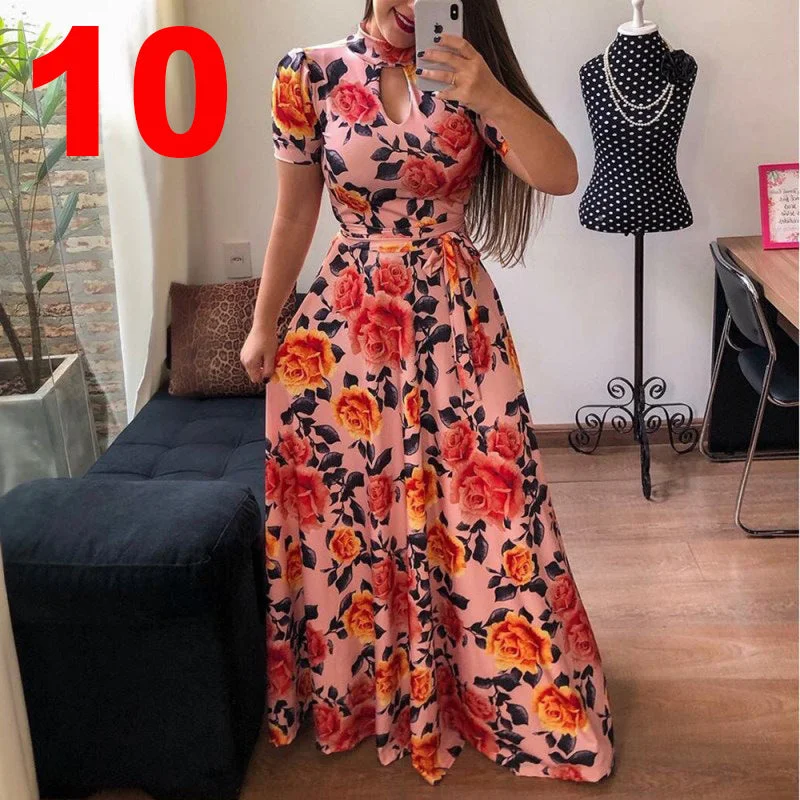 Uveng Fashion Digital Short Sleeve Printing Large Swing Dress