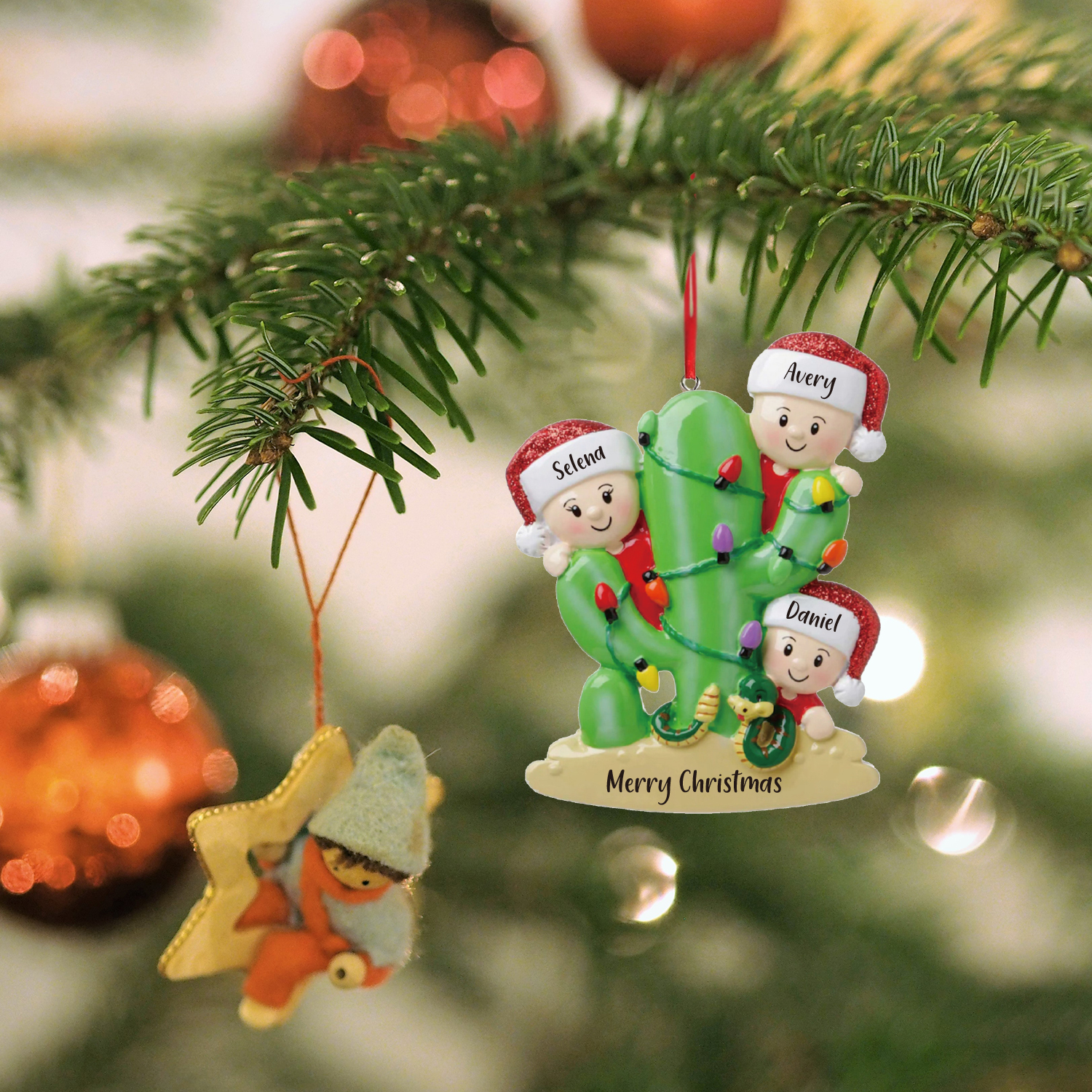 Bianco Natale mille candele... Ornamenti cactus ciondolo per albero di Natale 3 nomi personalizzati