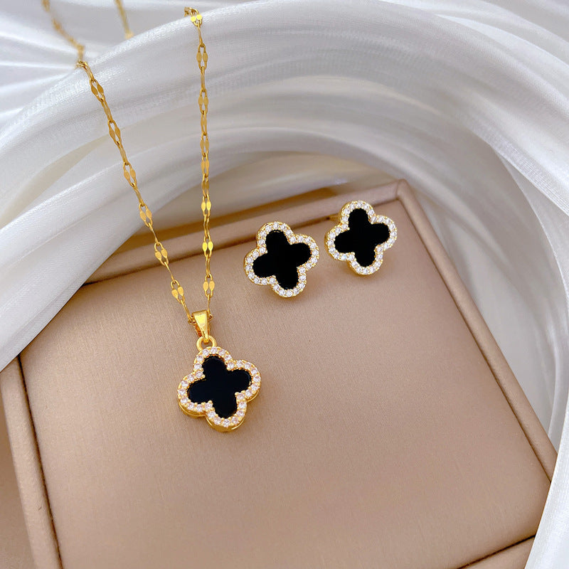 Clover Necklace Earring Set Micro-Inlaid Personalized Party Earrings And Necklace Combination