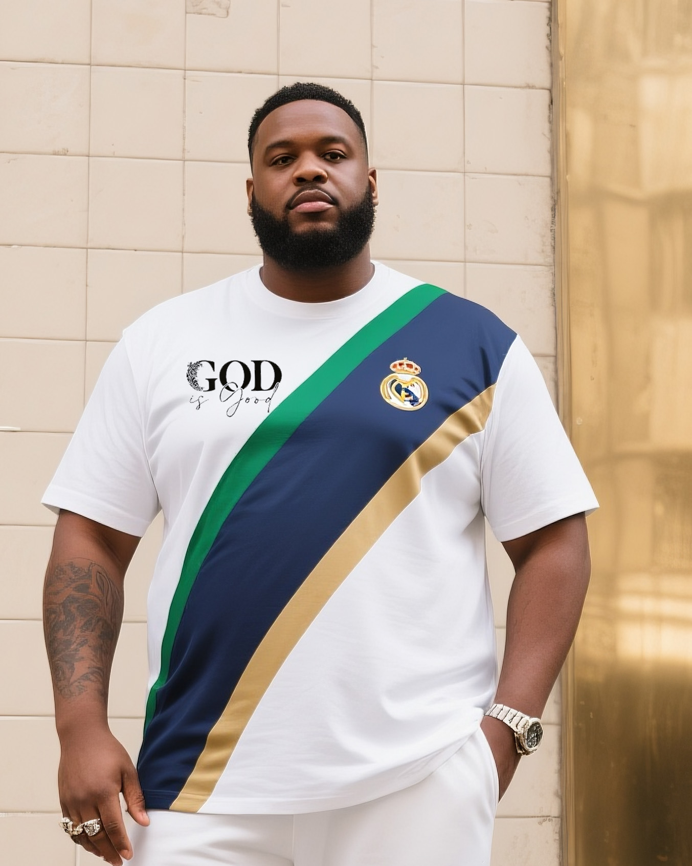 Big Boy Casual Sports Football Fans Clothes Creative Stripe Crewneck Short Sleeve T-shirt Trousers Suit