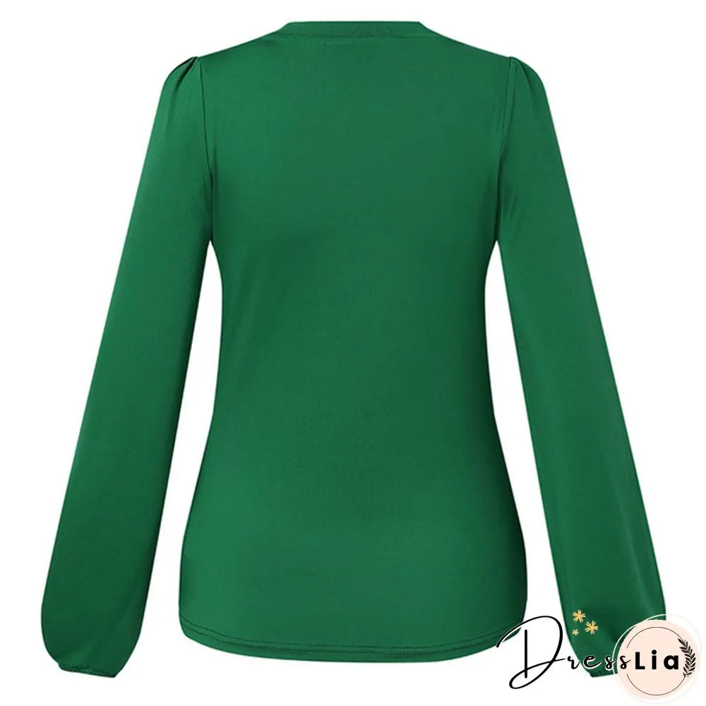 Blouses For Women Fashion Casual Long Sleeve neck fitted ruched elegant blouse