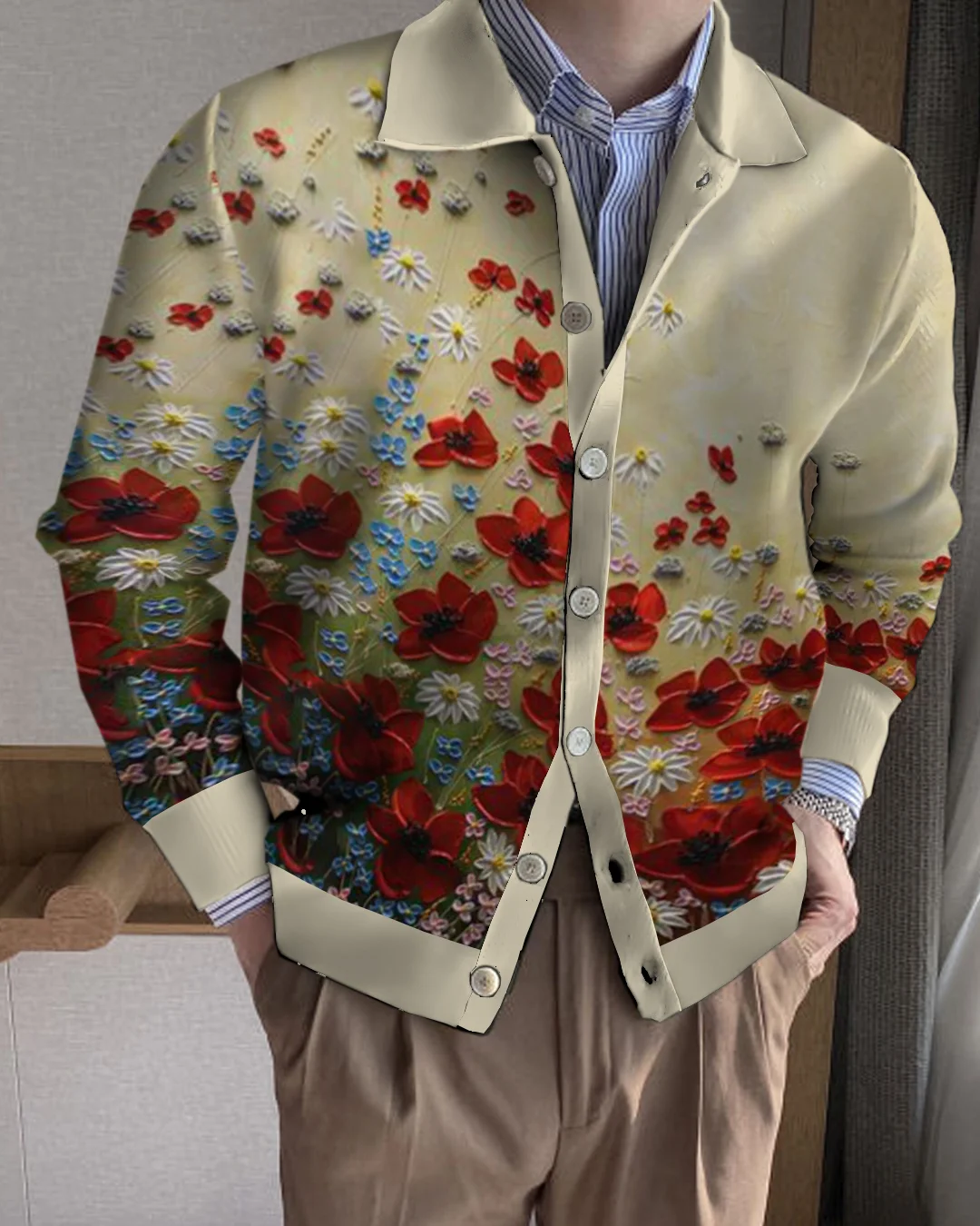 Men's Lapel Knitted Sweater Cardigan 48da
