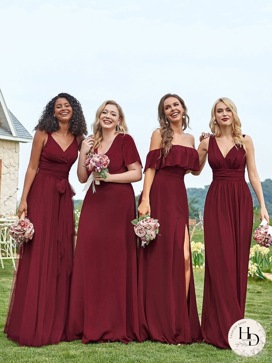 Elegant Double V-Neck Ruffled Padded Evening Gowns