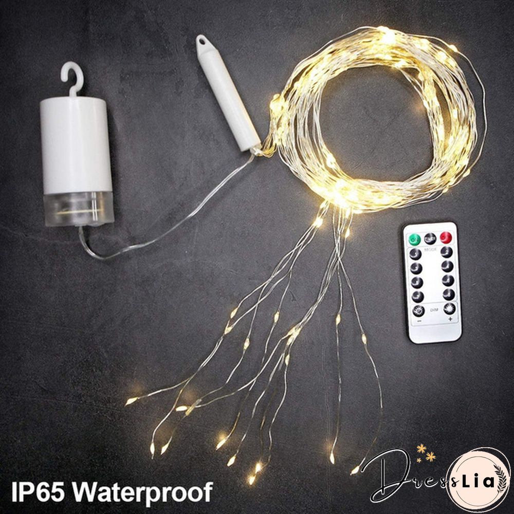 200 LEDs 10 Strands Waterproof Hanging Twinkle Fairy Lights Waterfall Vine String Lights Battery Operated Silver Wire Branch lights with Remote Timer for Garden Outdoor Bedroom Party Christmas Tree