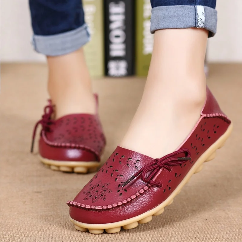 Women Flats Women Genuine Leather Shoes Slip On Loafers Woman Soft Nurse Ballerina Shoes Plus Size 34-44 Casual Sapato Feminino